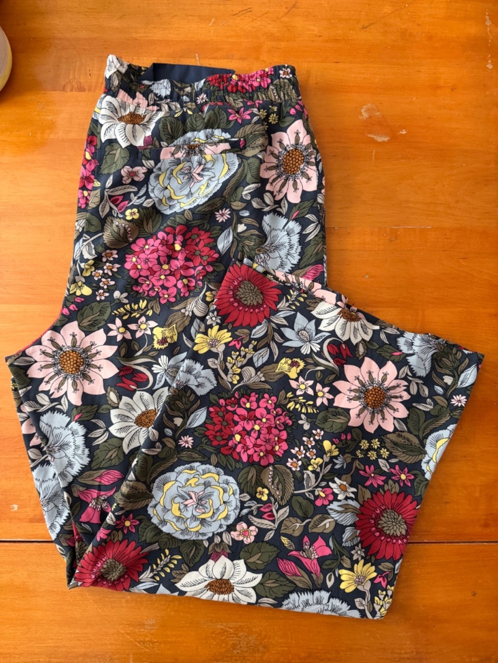 LOFT Floral Wide Leg Pants Large Rayon Drawstring Pull-On Pockets Cottagecore - Picture 4 of 7